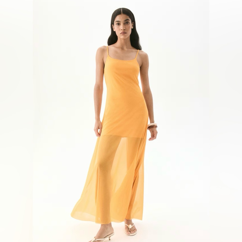 Sleeveless Sheer Maxi Slip Dress in Mustard Yellow HM EDITION
